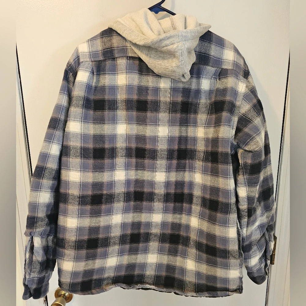 Wrangler‎ Authentics Blue Plaid Hooded Quilted Lined Flannel Shacket Mens Size L